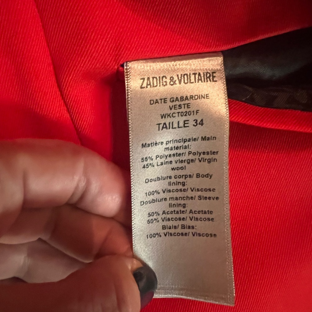 NWT $598 Zadig & Voltaire Date Gabardine Blazer Jacket Size 34 Red Wool Blend - Picture 13 of 16